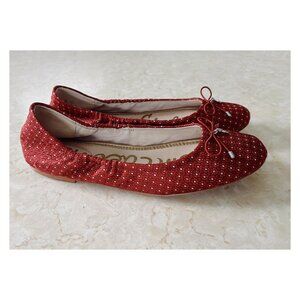 Sam Edelman Sz 9 Felicia Ballet Flat Burgundy Damask with Bow and Logo Charm